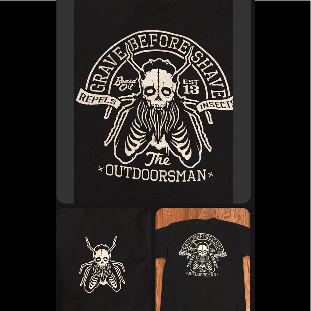 Grave Before Shave Mens Black M Graphic T Shirt Beard Oil Skull Fly 2 Sided